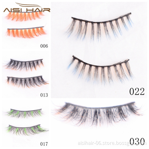 Aisi Hair OEM & ODM Colorful 100% Real Mink False Eyelashes Private Label Strips Colour Fake Mink Lashes